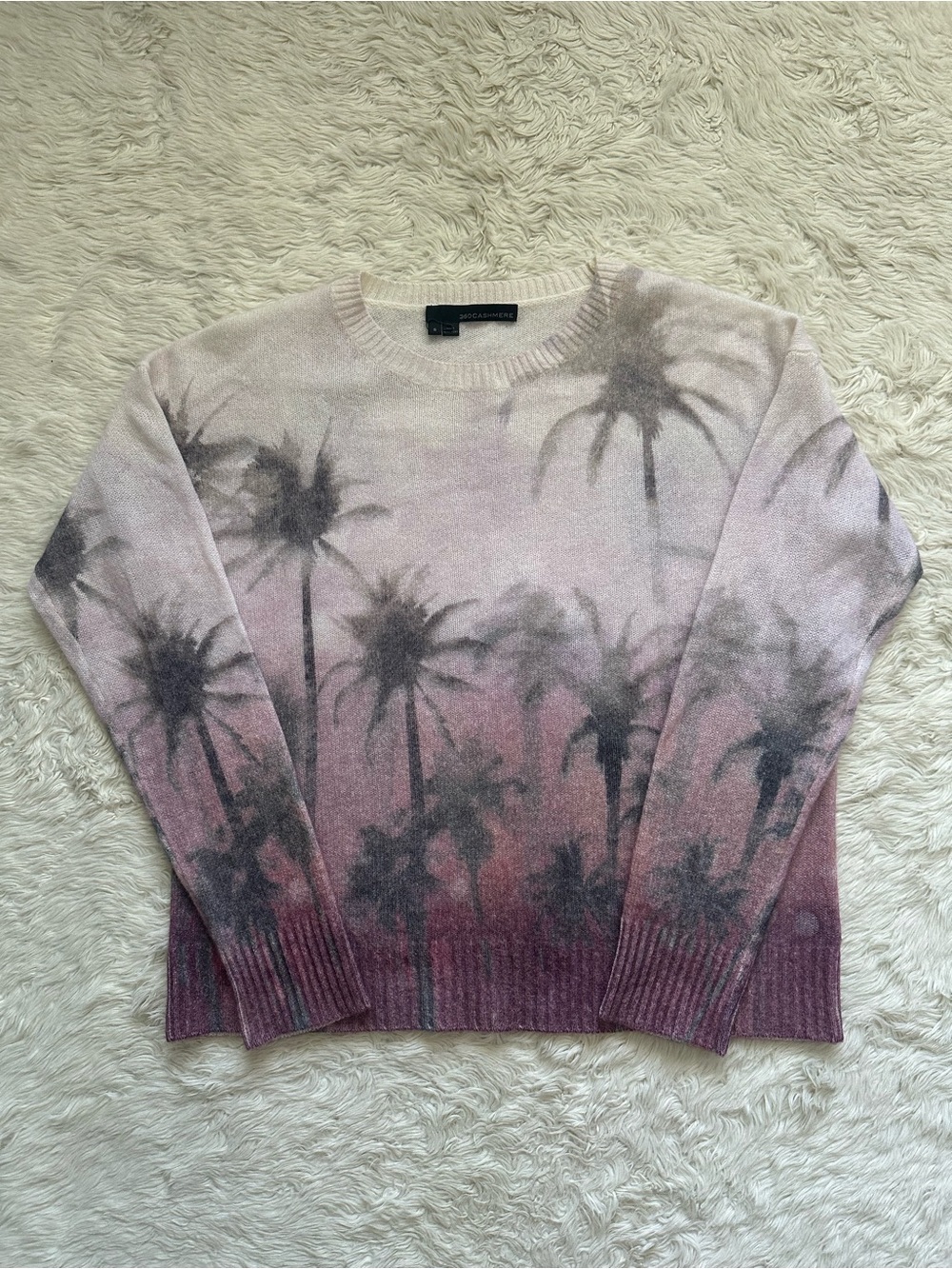 360 Cashmere Sweater Dip Dyed Palm Tree Pullover 100% Cashmere Long Sleeve Sz S